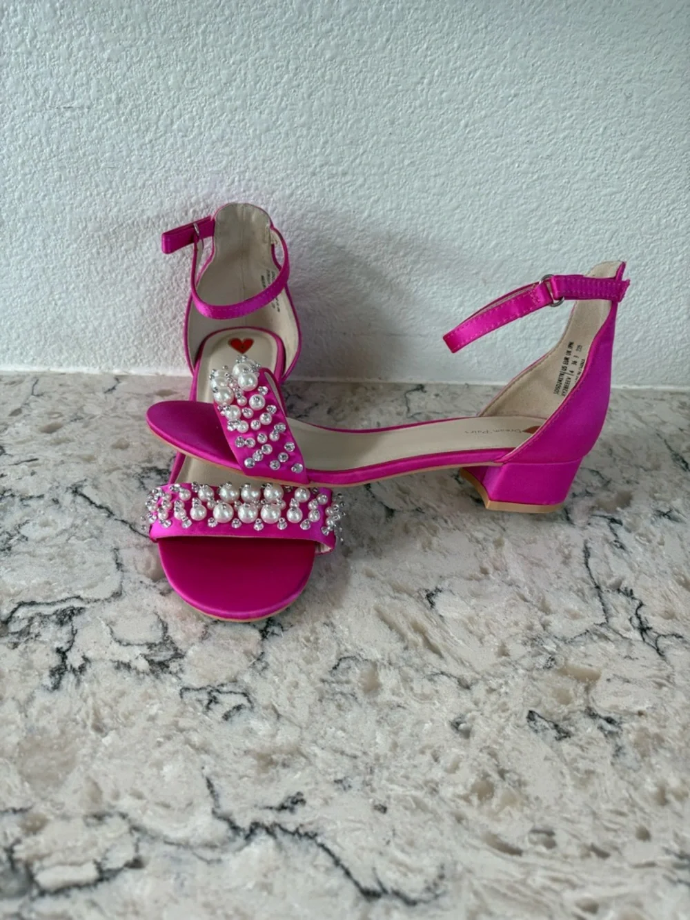 Dream Pairs Fuchsia Pearl & Rhinestone Block Heel Sandals